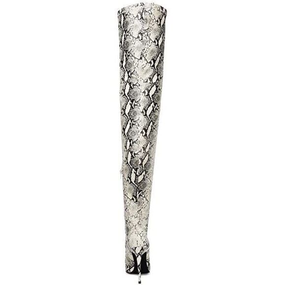 Steve Madden Dominique Thigh High Pointed Toe Boots, Natural Snake, 7.5 US - Picture 1 of 4